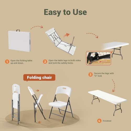 8 FT Folding Table Set with 4 Folding Chairs, Heavy Duty Steel Frame, alternate view 6