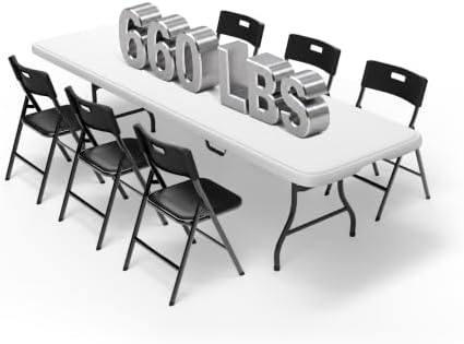 8 FT Folding Table Set with 6 Folding Chairs, Heavy Duty Steel Frame