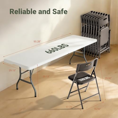 8 FT Folding Table Set with 6 Folding Chairs, Heavy Duty Steel Frame, alternate view 2
