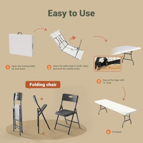 8 FT Folding Table Set with 6 Folding Chairs, Heavy Duty Steel Frame, alternate view 6