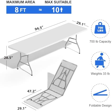8 FT Folding Tables for Camping Party Picnic, School, Dinning, White in White, alternate view 3