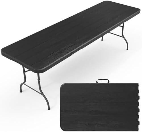 8 Ft Plastic Folding Table, Heavy Duty Portable Table for Indoor & Outdoor, Wood Grain Desktop & 400lbs Weight