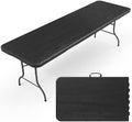 8 Ft Plastic Folding Table, Heavy Duty Portable Table for Indoor & Outdoor, Wood Grain Desktop & 400lbs Weight