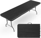 8 Ft Plastic Folding Table, Heavy Duty Portable Table for Indoor & Outdoor, Wood Grain Desktop & 400lbs Weight