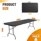 8 Ft Plastic Folding Table, Heavy Duty Portable Table for Indoor & Outdoor, Wood Grain Desktop & 400lbs Weight, alternate