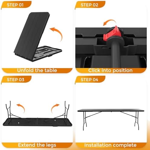 8 Ft Plastic Folding Table, Heavy Duty Portable Table for Indoor & Outdoor, Wood Grain Desktop & 400lbs Weight, alternate