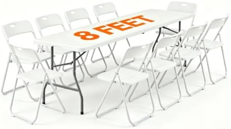 8 FT Plastic White Folding Table Chairs Set for Banquet, 11-Piece