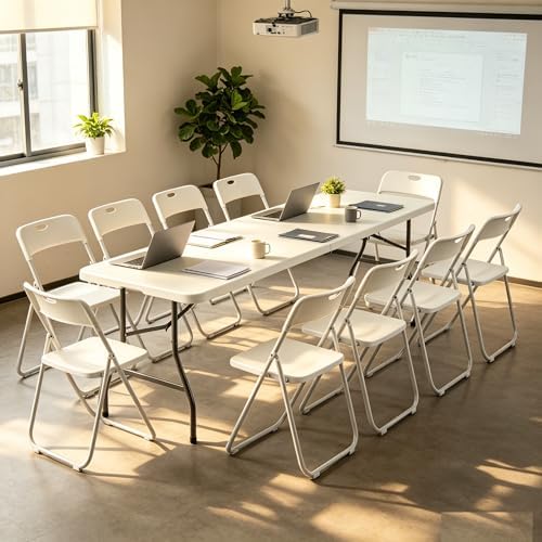 8 FT Plastic White Folding Table Chairs Set for Banquet, 11-Piece, alternate view 2