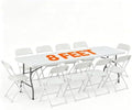 8 FT Plastic White Folding Table Set with 10 White Folding Chairs
