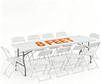 8 FT Plastic White Folding Table Set with 10 White Folding Chairs