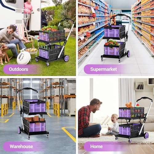 8-in-1 200LBS Collapsible Shopping Cart, Multi Functional Utility Cart with 2 Storage Crate, Adjustable Handle, alternate