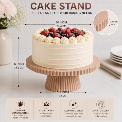 8 Inch Cake Stand, Pink Dessert Pedestal Stand for Parties & Display (Beige) in Beige, alternate view 2
