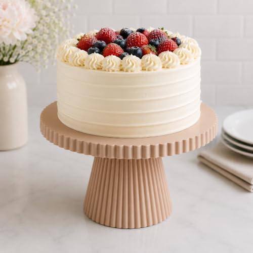 8 Inch Cake Stand, Pink Dessert Pedestal Stand for Parties & Display (Beige) in Beige, alternate view 3