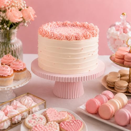 8 Inch Cake Stand, Pink Dessert Pedestal Stand for Parties & Display in Pink, alternate view 2