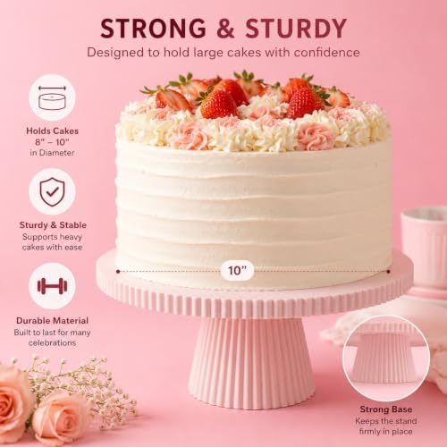 8 Inch Cake Stand, Pink Dessert Pedestal Stand for Parties & Display in Pink, alternate view 4