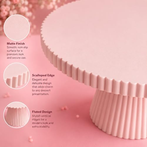 8 Inch Cake Stand, Pink Dessert Pedestal Stand for Parties & Display in Pink, alternate view 5