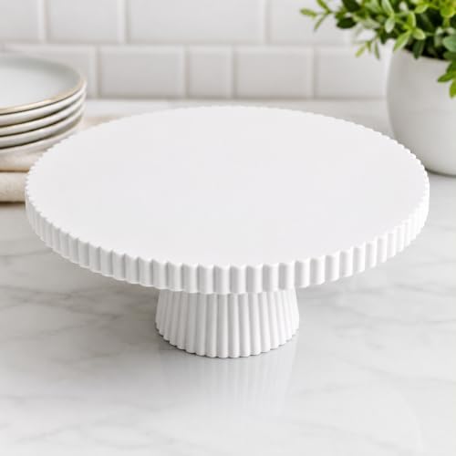 8 Inch Cake Stand, Pink Dessert Pedestal Stand for Parties & Display (White) in White, alternate view 5