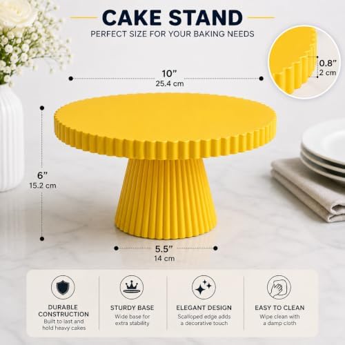 8 Inch Cake Stand, Pink Dessert Pedestal Stand for Parties & Display (Yellow) in Yellow, alternate view 2
