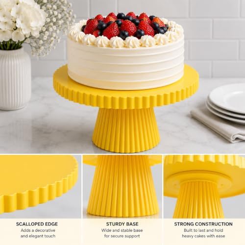 8 Inch Cake Stand, Pink Dessert Pedestal Stand for Parties & Display (Yellow) in Yellow, alternate view 3