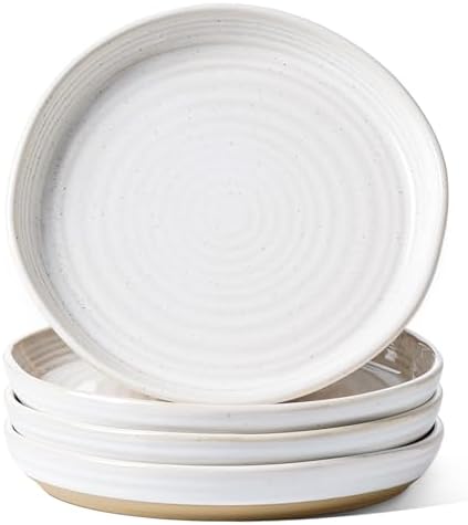 8 Inch Ceramic Salad Plates Set of 4, Modern White Appetizer Plates for Kitchen, Small Dessert Plates, Microwave