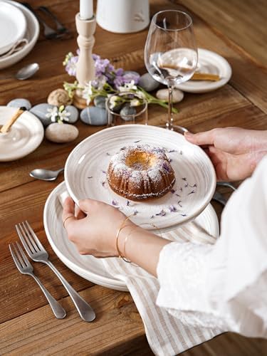 8 Inch Ceramic Salad Plates Set of 4, Modern White Appetizer Plates for Kitchen, Small Dessert Plates, Microwave, alternate