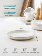 8 Inch Ceramic Salad Plates Set of 4, Modern White Appetizer Plates for Kitchen, Small Dessert Plates, Microwave, alternate
