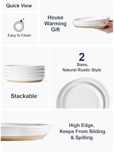 8 Inch Ceramic Salad Plates Set of 4, Modern White Appetizer Plates for Kitchen, Small Dessert Plates, Microwave, alternate