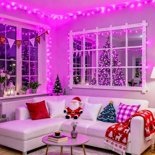 8 Modes 163ft 500 LED Pink Christmas Lights with Remote, alternate view 4