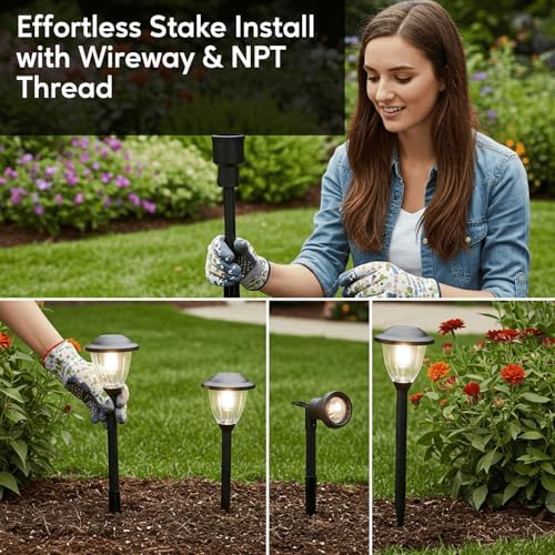 8" Outdoor Light Stake in Black Finish - Support Light Fixture Spikes, Universal Use, Resin Materials, Side, alternate view 6