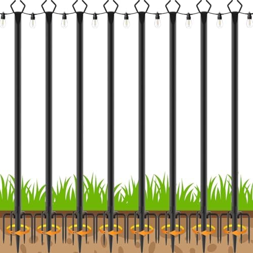 8 Pack 10 ft Heavy Duty Metal String Light Poles Adjustable Outdoor Lighting Stand for Patio, Backyard, Garden