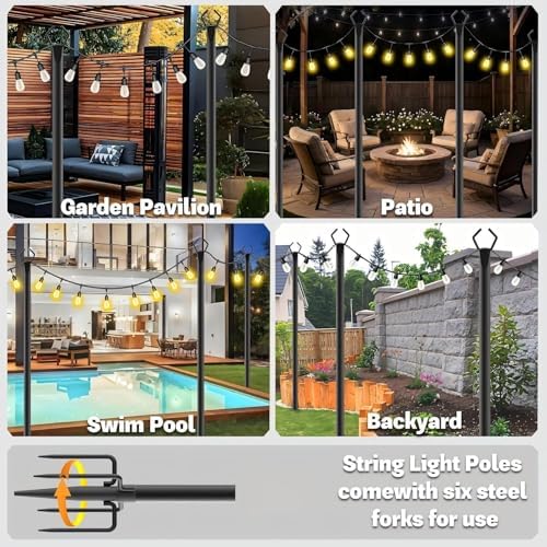 8 Pack 10 ft Heavy Duty Metal String Light Poles Adjustable Outdoor Lighting Stand for Patio, Backyard, Garden, alternate