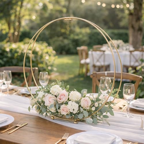 8 Pack 14 Inches Metal Double Floral Hoop Centerpieces with Stand and 38-Yard Paddle Wire Craft Centerpiece, alternate view 2