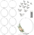 8 Pack 14 Inches Metal Double Floral Hoop Centerpieces with Stand and 38-Yard Paddle Wire Craft Centerpiece