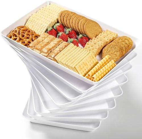 8 Pack, 16" x 11" Large White Serving Trays Set - Reusable Plastic Serving Platters for Cookie, Appetizer