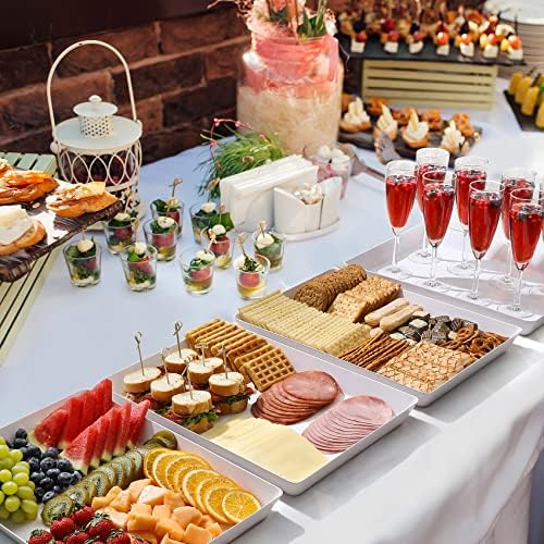 8 Pack, 16" x 11" Large White Serving Trays Set - Reusable Plastic Serving Platters for Cookie, Appetizer, alternate view 2