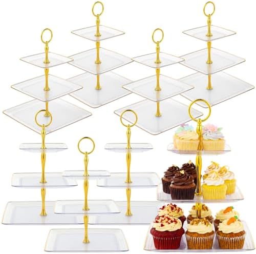 8 Pack 3 Tier Cupcake Stand Bulk Tiered Dessert Stand, Clear in Clear