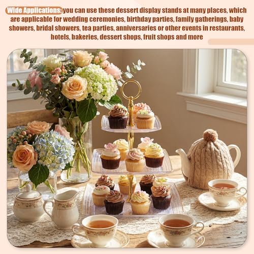 8 Pack 3 Tier Cupcake Stand Bulk Tiered Dessert Stand, Clear in Clear, alternate view 6