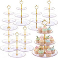 8 Pack 3 Tier Cupcake Stand Bulk Tiered Dessert Stand Thick Plastic Serving Tray with Gold Edges Dessert Table