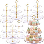 8 Pack 3 Tier Cupcake Stand Bulk Tiered Dessert Stand Thick Plastic Serving Tray with Gold Edges Dessert Table