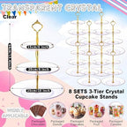 8 Pack 3 Tier Cupcake Stand Bulk Tiered Dessert Stand Thick Plastic Serving Tray with Gold Edges Dessert Table, alternate