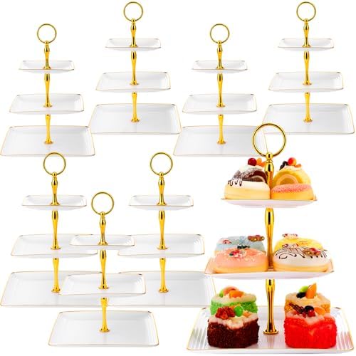 8 Pack 3 Tier Cupcake Stand Bulk Tiered Dessert Stand, White in White