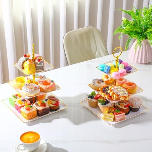 8 Pack 3 Tier Cupcake Stand Bulk Tiered Dessert Stand, White in White, alternate view 2