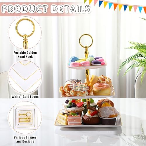 8 Pack 3 Tier Cupcake Stand Bulk Tiered Dessert Stand, White in White, alternate view 4