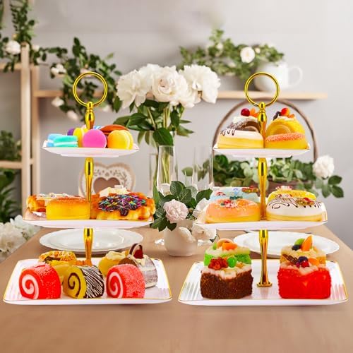 8 Pack 3 Tier Cupcake Stand Bulk Tiered Dessert Stand, White in White, alternate view 5