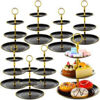 8 Pack 3 Tier Plastic Cupcake Stand Bulk, Black, Round in Black