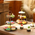 8 Pack 3 Tier Plastic Cupcake Stand Bulk, Black, Round in Black, alternate view 2