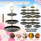 8 Pack 3 Tier Plastic Cupcake Stand Bulk, Black, Round in Black, alternate view 4