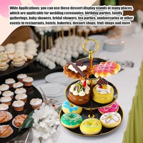 8 Pack 3 Tier Plastic Cupcake Stand Bulk, Black, Round in Black, alternate view 6