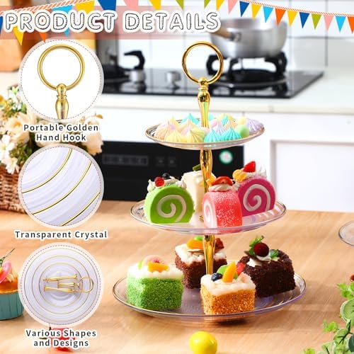 8 Pack 3 Tier Plastic Cupcake Stand Bulk, Clear, Round in Clear, alternate view 3