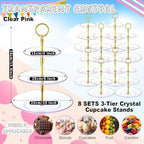 8 Pack 3 Tier Plastic Cupcake Stand Bulk, Clear, Round in Clear, alternate view 4